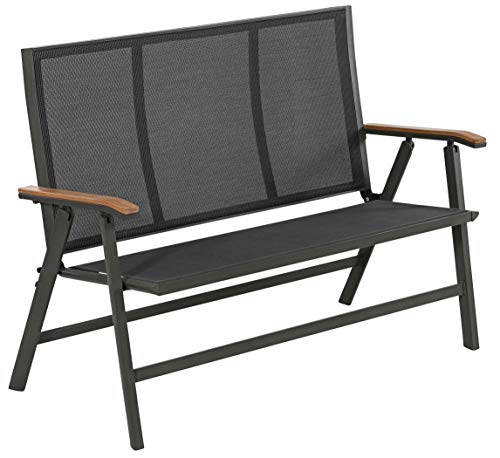 Dehner Klappbank Colmar, 2-Sitzer, ca. 128x 99 x 61.5 cm, aus FSC® - zertifiziertem Teakholz / Aluminium / Textilene, grau