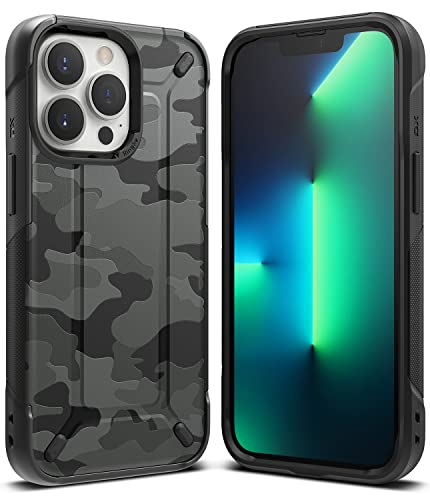 Image of Ringke DX Compatible for iPhone 13 Pro Max Case Back Cover, Silicone, TPU, PC Tough Dual-Layered Military Grade Drop Protection Heavy Duty Frame Bumper iPhone 13 Pro Max Back Cover - Camo Black