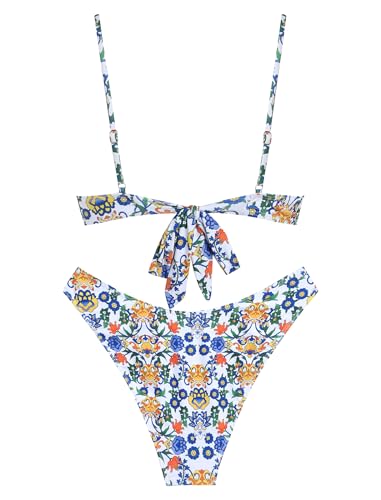 Image of ZAFUL Women High Cut Bikini Sets String Sexy Swimsuit Two Piece Underwire Bathing Suit Brazilian Cheeky Cut Out Cute Swimwear