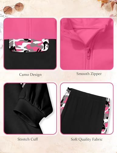 Toddler Girl Clothes Camo 2 Piece Little Girls Clothes Half Zip Up Hoodies Color Block Outfits Sweatshirt Pant Sets