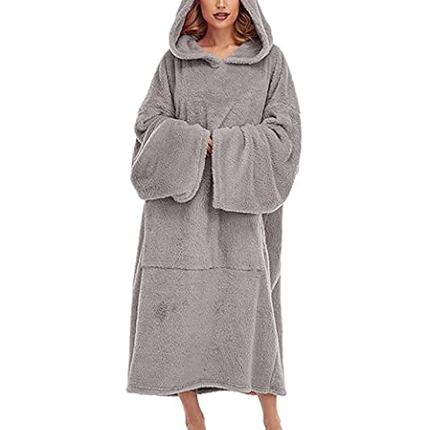 Hooded Dressing Gown for Women Velvet Long Sleeve Nightgowns Christmas Long Nightdresses for Ladies Plus Size Hooded Robe Women Warm Bathrobe for Autumn Winter (One Size, Grey) Cover