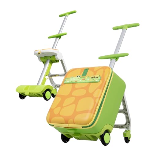 Jovikids Maleta de Viaje con Ruedas Infantil, 38L Cabina Equipaje, Trolley con Niña Está en el Asiento, Apoyabrazos para Niños de 3 Años o Más (Verde)