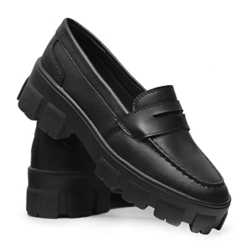 Sapato Feminino Mocassim Oxford Sola Tratorada Tamanho:38;Cor:Preto;Genero:Feminino