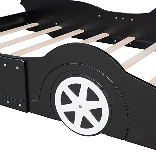 Softsea Full Size Car Bed Frame For Boys, Wood Platform Bed With Wheels For Kids And Toddlers, Race Car Shaped Bed With Wooden Slats, No Box Spring Needed #TOP6