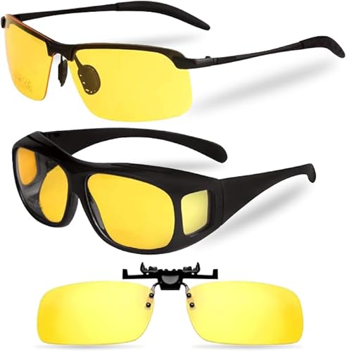 Riccardo Materossi 3 Pack Night Vision Glasses For Driving | Anti Glare | Unisex | UV400 | Premium Quality Frames & TAC Lenses | UK Based Brand