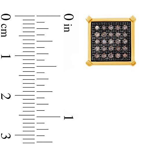 Men's 0.60Ct. T.w. Champagne And Clear D/Vvs1 Diamond Cushion Stud Earrings In 10K Gold Plated With Black Rhodium #TOP1