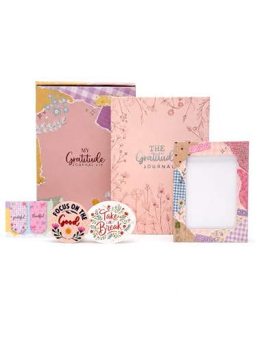 Image of DOODLE My Gratitude Journal Kit | A5 Hardcover Gratitude Journal | 132 Guided Pages for Daily Gratitude, Mindfulness & Self-Care | Wellness Journal with Premium Gift Box, Photo Frame, Magnetic Bookmarks & Inspirational Stickers (Blooming Grace)