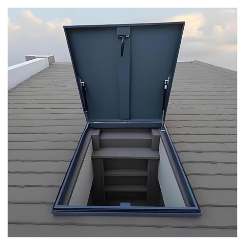 Rooftop Skylight Hatch Access Door | Dark Grey Galvanized Roof Hatch for Crawl Space & Deck | Durable 90x90cm (2.95x2.95ft) Warehouse ution