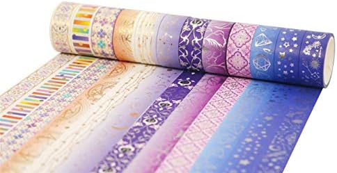 YUBX Gold Washi Tape Set VSCO Silver Decorative Tape for DIY Crafts, Bullet Journals, Planners, Scrapbooking, Wrapping 15mm Wide (Starry Night 12 Roll)