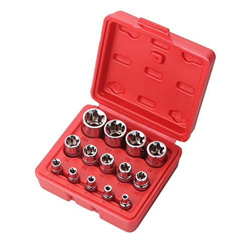 14 PCS E Torx Star Socket Set, Torque Socket Set 1/4" 3/8" 1/2" Drive External E4