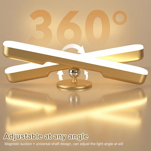 Image of Benreom 2 Pack Wireless Vanity Lights for Mirror, Rechargeable Battery Operated Makeup Light, Adjustable Light Bar, Magnetic Stick on LED Lighting Bathroom Decor Accessories, Gold