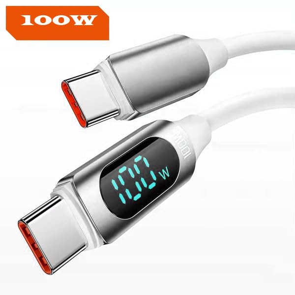 Image of iFAST Digital Display 100W Type-C to Type-C Fast Charging Data Cable | 480Mbps Data Transfer Speed | Compatible With MacBook, iPad, Galaxy, Pixel, Switch (1 Metre, Silicon, White)