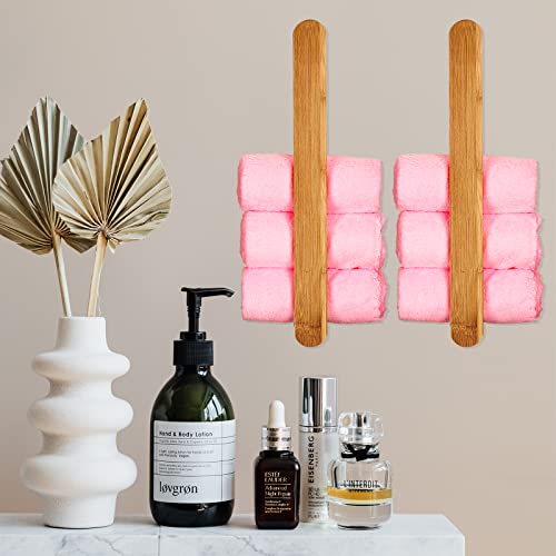 2 Pieces Wooden Towel Holder Kit No Drilling Bamboo Towel Holder Bamboo Guest Towel Holder Self Adhesive Sticky White Expansion Tube For Bathroom Kitchen Living Room #TOP4