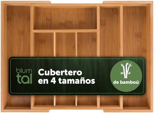 Blumtal Organizador Cubiertos de Bambú - Cuberteros para Cajón Co...