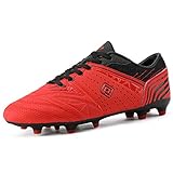 DREAM PAIRS 160859 Men's Sport Flexible Athletic Lace Up Light Weight Outdoor Cleats Football Soccer Shoes RED Black Size 8