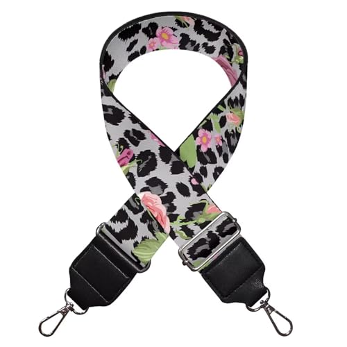 Image of TODIYADDU Grey Leopard Handbag Straps Crossbody Purse Rose Floral Shoulder Strap Replacement Strap for Crossbody Bag for Women Bag Straps for Handbags Fit for Guitar Instrument Computer Bag Gifts