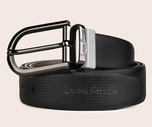 Image of LOUIS STITCH Men's Italian Leather Reversible Belt 1.25 inch (35mm) Handcrafted Formal Waist Strap Officewear Men Gents Boys (Black /Brown) (BE-DCGM)