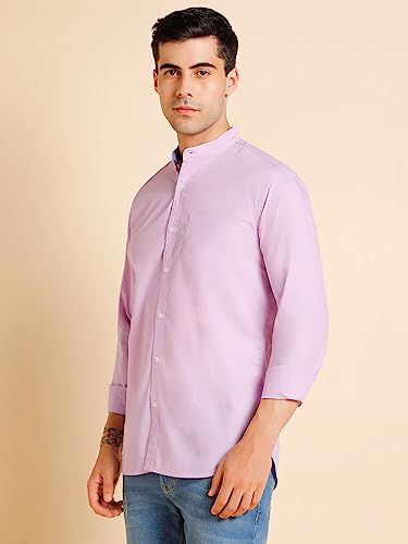 Image of Dennis Lingo Men's Slim Fit Solid Mandarin Collar Casual Shirt