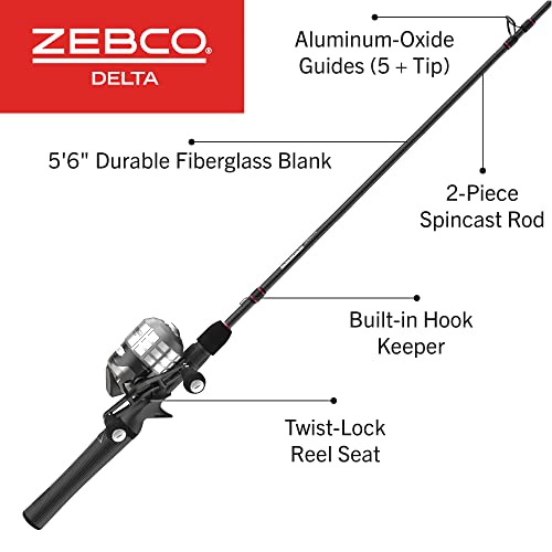 Zebco Delta Spincast Reel and Fishing Rod Combo, 5-Foot 6-Inch 2-Piece Fishing Pole, Size 20 Reel, Changeable Right- or Left-Hand Retrieve, Pre-Spooled with 6-Pound Zebco Fishing Line, Cool Gray - Thumbnail 2