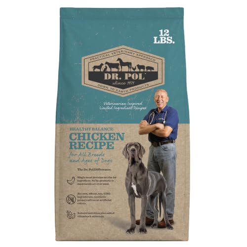 Dr. Pol Limited Ingredient Chicken Dog Food - Natural Healthy Balance Kibble, Vet Formulated for Sensitive Stomachs and Skin Allergies, Single Meat Source Made in USA, Chicken 12lb Bag