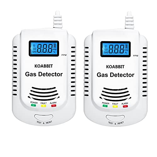 Plug-in Carbon Monoxide Detector and Natural Gas Detector Alarm by Koabbit,Combination 2-in-1 Co Detector and Combustible Gas Detector,Propane,LPG,Gas Leak Detector for Kitchen/Home,UL2034 (2 Pack)