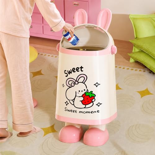 Image of Kriva Large Capacity Rabbit Ears Trash Bin | Double-layer Creative Cute Cartoon Plastic Garbage Can for Outdoor & Home Recycling Use | Waste Dustbin For Bathroom Storage (Pink, 1Pc)