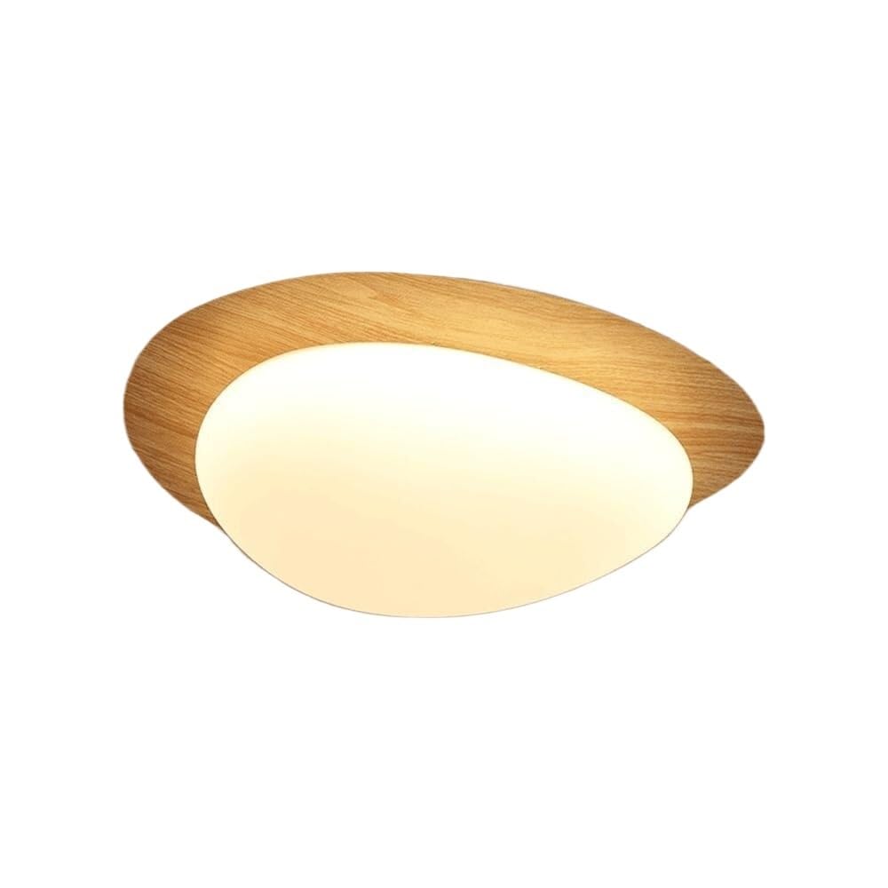 Japanese Retro Minimalist Wood-Grain Ceiling Lights Iron Body Flush Mount Ceiling Lamps Acrylic Shade Three-color Mode Ceiling Light Fixture for Bedroom Living Room Hallway(Natural Wood,38cm/14.9in)