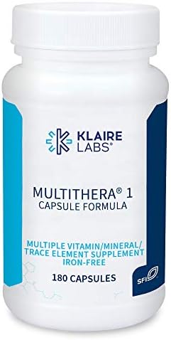 Klaire Labs MultiThera 1 Iron-Free Multivitamin & Multimineral Capsule Formula with Essential Micronutrients - High Potency with Bioactive Folate & B12 - No Iron (180 Capsules)