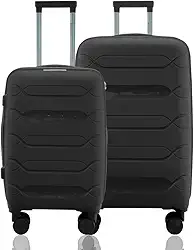 Kit Conjunto 2 Malas Viagem Bordo 10kg e Média Despachada 23kg Rígida Polipropileno Expansiva Rodas Duplas 360º Cadeado TSA Gladiador P1PM Preto