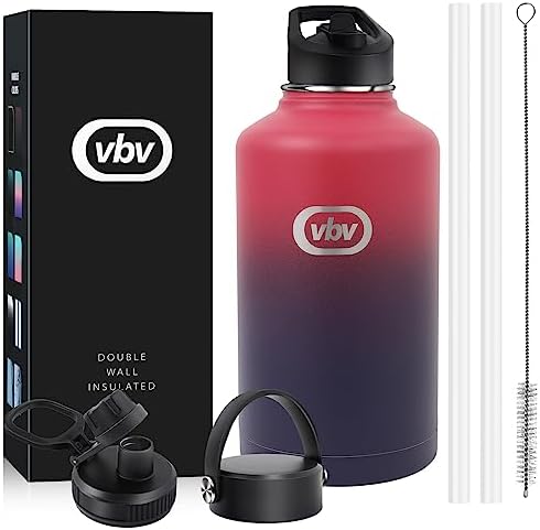 vbv Insulated Water Bottle - 64 Oz, 3 Lids (Straw Lid), Half Gallon Large Metal Stainless Steel Water Jug, Big Double Wall Vacuum Flask, Leakproof Keep Cold & Hot for Sports and Travel