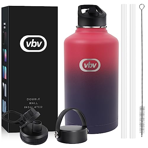 Vbv Insulated Water Bottle - 64 Oz, 3 Lids (Straw Lid), Half Gallon Large Metal Stainless Steel Water Jug, Big Double Wall Vacuum Flask, Leakproof Keep Cold & Hot For Sports And Travel #TOP30