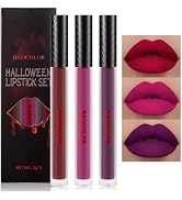 BADCOLOR 3 Colors Matte Liquid Lipstick Set, Purple Burgundy Rose Red Halloween Makeup, High Impa...
