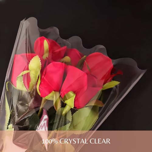 BBJ WRAPS Clear Flower Bags For Bouquets Waterproof And Durable Bouquet Sleeves For Florists, Flower Cellophane Bags For Florist Arrangements Supplies, 12x3x16 Inch, 100 Counts(M)