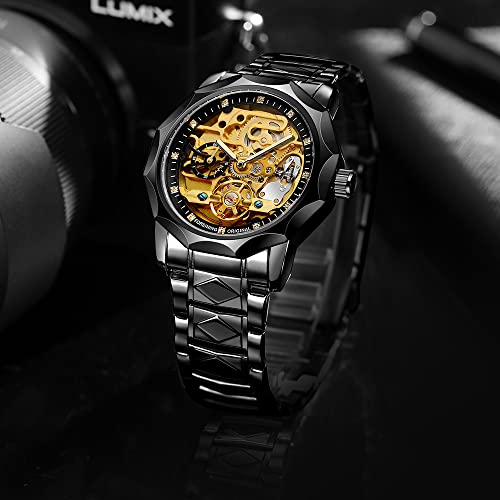 Mechanical Mens Watches Fashion Automatic Male Clock Blue Stainless Steel Waterproof Business Skeleton Watch…