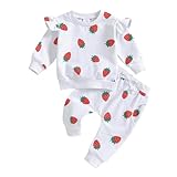 Photo Gallery hodjiu set di abbigliamento per bambine con stampa di frutta, con volant a maniche lunghe + leggings + fascia a 3 pezzi, per primavera e autunno, fragole bianche, 6-12 mesi Photo Gallery hodjiu set di abbigliamento per bambine con stampa di frutta, con volant a maniche lunghe + leggings + fascia a 3 pezzi, per primavera e autunno, fragole bianche, 6-12 mesi