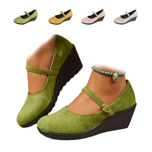 Mary Janes Damenschuhe mit Keilabsatz, runde Zehenpartie,...