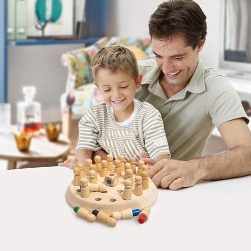Image of Wooden Memory Match Stick Chess Game for Kids & Adults - Colorful Matching Board Game, Brain Training & Strategy Toy, Educational Family Game for 2-4 Players (Memory Match Stick Chess Game)