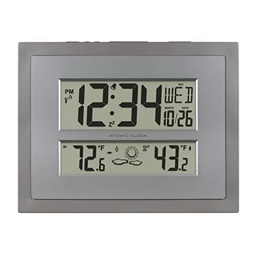 La Crosse Technology 512-85937-INT Atomic Digital Wall Clock with Temperature & Forecast in Gray/Silver
