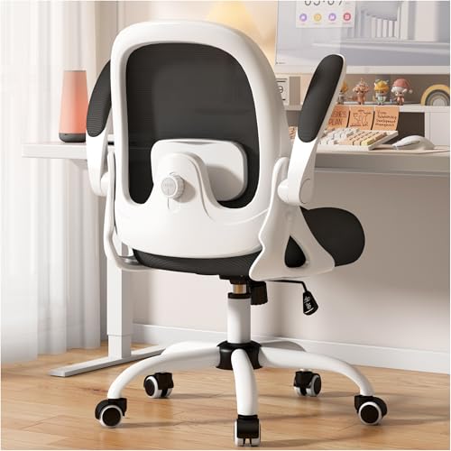 MOCHHOFU オフィスチェア デスクチェア メッシュ 跳ね上げ式アームレスト椅子 テレワークメッシュ パソコンチェア pcチェア 腰が痛くならない コンパクト 通気性強い 人間工学デザイン 腰痛対策 姿勢矯正 腰サポート背もたれ調節 在宅ワーク 自宅 プレゼント用 ブラックホワイト
