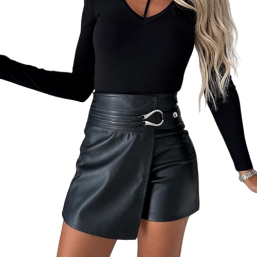 Shorts de Piel sintética Brillante para Mujer: Elegantes Pantalones Cortos para Salir de Noche, Fiestas y cócteles (FR/ES, Letras, XL, Regular, Regular, Negro)