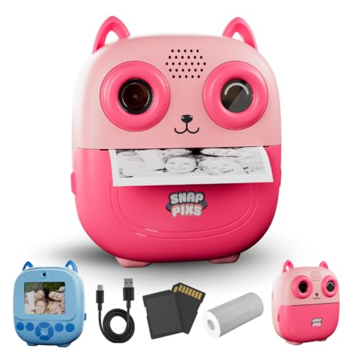 SnapPix Cámara Fotos Infantil Instantánea con Papel de Impresión y Tarjeta SD, 20MP, Cámara de Fotos para Niños, Regalo para Niños de 3 a 14 años (Azul y Rosa) (Rosa)