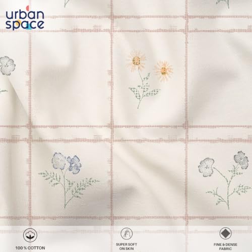Image of Urban Space Serene 100% Cotton Bedsheet for Double Bed, Floral Queen Size Bed Sheet with 2 Pillow Covers (88 x 100 Inches, Petal & Pane Buttercream)