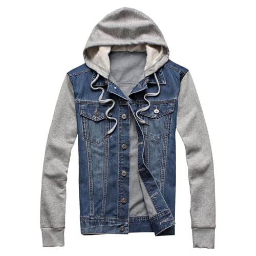 Jeansjacke mit Kapuze für Herren, lässige Slim Fit Jeansjacke mit...