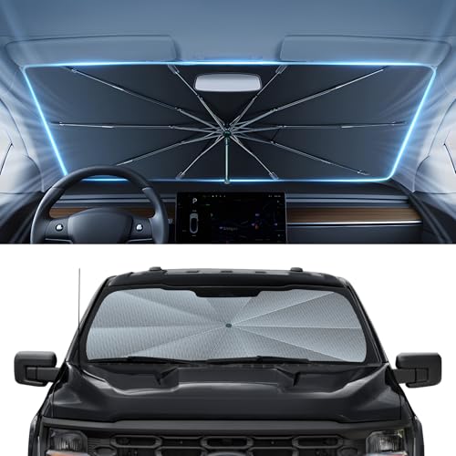 Image of Autorder Windshield Sun Shade Umbrella for 2021-2026 Ford F150 F250 F350 F450 Accessories,Upgraded Ice Crystal Material,Easy Setup Umbrella Sunshade for Car Windshield,100% Sun Blocking