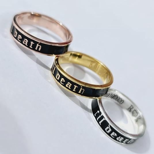 4mm Til Death Ring Black Enamel Silver Band Gothic Minimalist Wedding Ring Thin Promise Band Custom Engraved Jewelry For Women