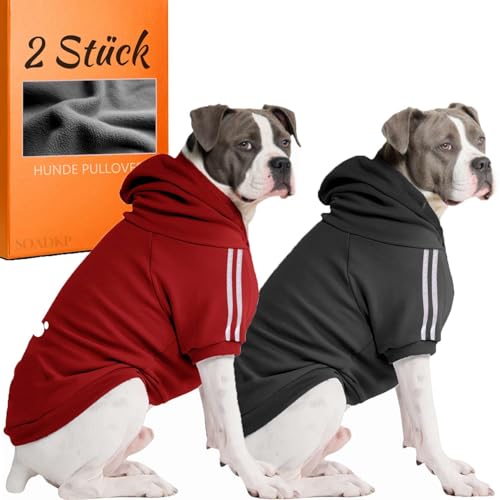 SOADKP Hunde Pullover Kapuzenpulli mit Fleece – Warme Hoodies & Mantel für Mittelgroße Hunde (Schwarz+Rot/5XL)