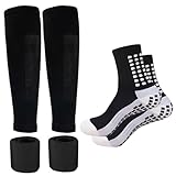 Men's Soccer Non Skid Ball Socks Anti Slip Grip Non Slip Socks, Shin Guard Sleeves, Guard Straps for Football (black)