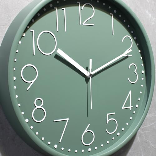 Image of Amazon Brand - Solimo 12-Inch Quartz Plastic Analog Wall Clock | Silent Sweep Movement | Pastel Shade | Embossed Numbers | Glass Cover | Green | Contemporary Design