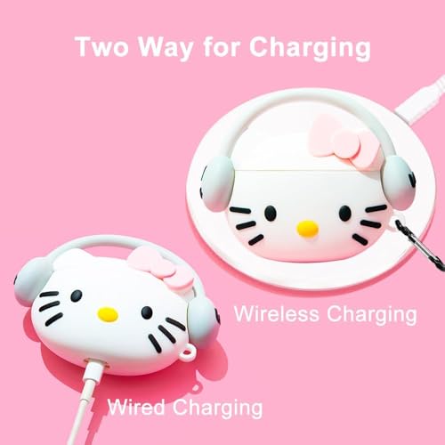 Image of Meyaar Earphone Case Cover Compatible for Realme Buds T300 & T310, Soft Silicone Skin Case Cover Shock-Absorbing Protective Case with Keychain for realme Buds T310 & T300 Only (Headphone White Kitty)