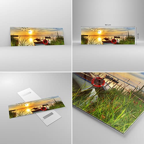 Image Bateau Lac Coucher de soleil l'été Impression sur Verre 160x50 - 2
